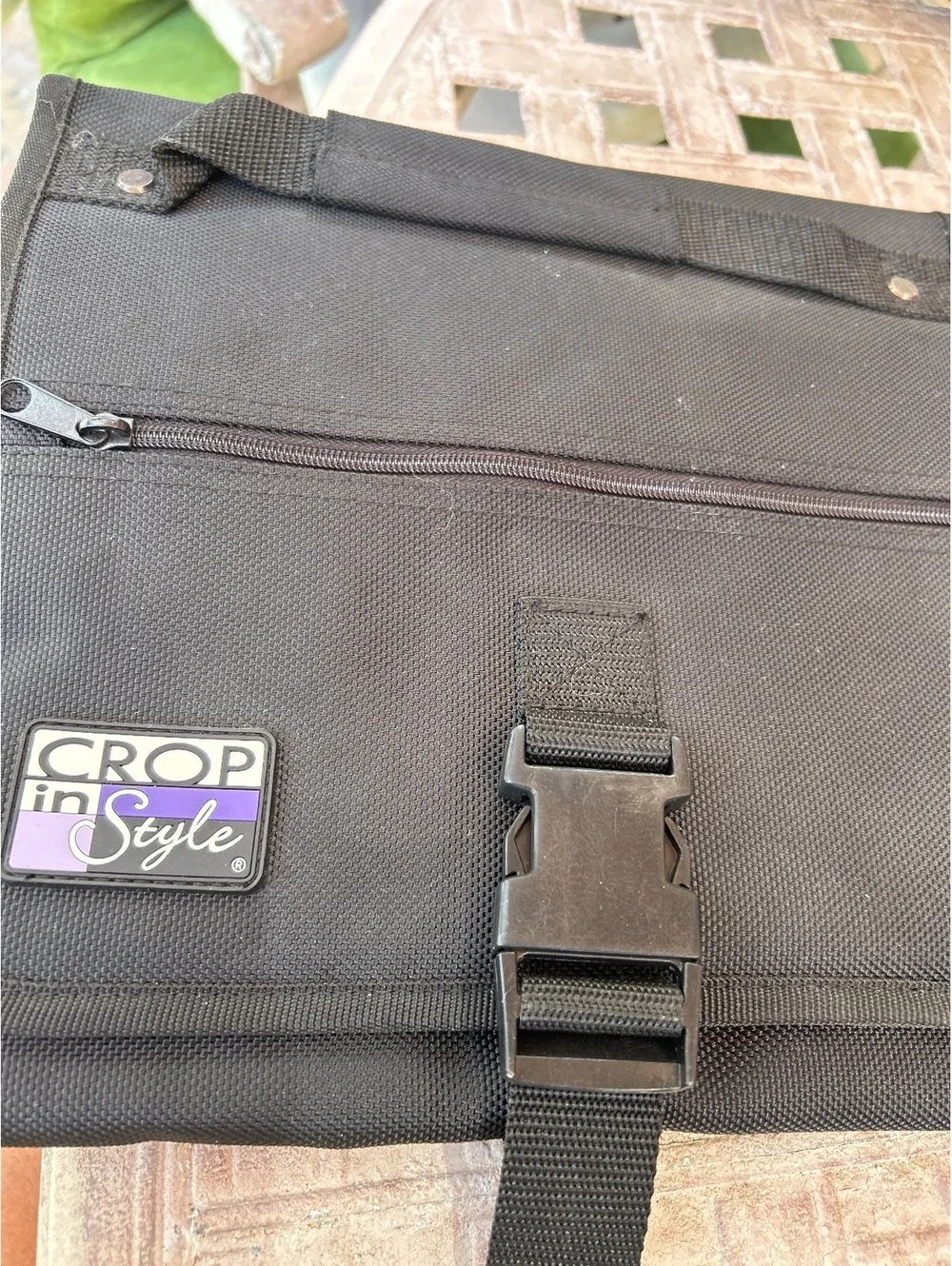 Crop in Style Black Travel Organizer with Multiple Clear Pockets and Buckle
